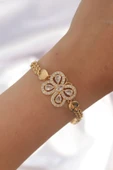 Pirinç Gold Renk Zirkon Taşlı Kelebek Figürlü Parçalı Model Bileklik thumbnail 1