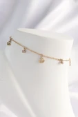 316L Çelik Gold Renk Zirkon Taşlı Minimal Çapa Tasarımlı Halhal - 1