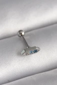 316L Çelik Gümüş Renk Mavi Zirkon Taşlı Tragus Piercing - 1