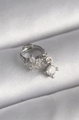 316L Çelik Gümüş Renk Zirkon Taşlı Çiçek Model Sallantı Detay Tragus Piercing - 1