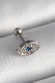 316L Çelik Gümüş Renk Zirkon Taşlı Göz Tragus Piercing thumbnail 1