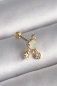 316L Çelik Gold Renk Beyaz Mineli Kalp Sallantı Zirkon Taşlı Tragus Piercing thumbnail 1