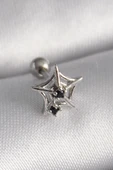 316L Çelik Gümüş Renk Siyah Zirkon Taş Detay Örümcek Ağ Model Tragus Piercing - 1