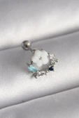 316L Çelik Gümüş Renk Zirkon Taş Detay Beyaz Çiçek Model Tragus Piercing - 1