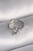 316L Çelik Gümüş Renk Zirkon Taşlı Kelebek Model Tragus Piercing - 1