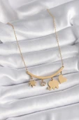 316L Çelik Gold Renk Fil Figür Zirkon Taş Detay Kadın Kolye - 2