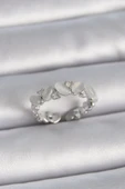 Pirinç Gümüş Renk Ayarlanabilir Zirkon Taşlı Beyaz Mineli Model Kadın Yüzük - 1