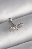 316L Çelik Gümüş Renk Zirkon Taşlı Çiçek Tragus Piercing - 1