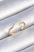 Pirinç Gold Renk Zirkon Taşlı Kadın Yüzük - 1