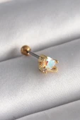 316L Çelik Gold Renk Zirkon Taşlı Kalp Tragus Piercing - 1