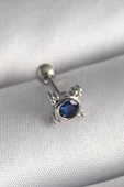 316L Çelik Gümüş Renk Mavi Zirkon Taşlı Tragus Piercing - 1
