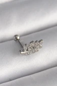 316L Çelik Gümüş Renk Zirkon Taşlı Dal Tragus Piercing - 1