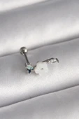 316L Çelik Gümüş Renk Zirkon Taş Detay Beyaz Çiçek Model Tragus Piercing - 1