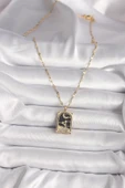 316L Çelik Gold Renk Zirkon Taşlı Ay Figürlü Tarot Model Kadın Kolye thumbnail 2