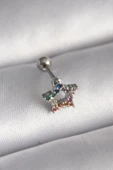 316L Çelik Gümüş Renk Renkli Zirkon Taşlı Yıldız Model Tragus Piercing - 1