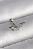 316L Çelik Gümüş Renk Zirkon Taş Detay Kanat Model Tragus Piercing thumbnail 1