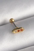 316L Çelik Gold Renk Turuncu Zirkon Taşlı Tragus Piercing - 1