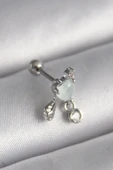 316L Çelik Gümüş Renk Beyaz Minelik Kalp Sallantı Zirkon Taş Detay Tragus Piercing - 1