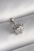 316L Çelik Gümüş Renk Zirkon Taşlı Güneş Tragus Piercing - 1