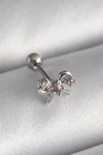 316L Çelik Gümüş Renk Zirkon Taşlı Kurdele Tragus Piercing - 1