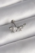 316L Çelik Gümüş Renk Zirkon Taşlı Tragus Piercing - 1