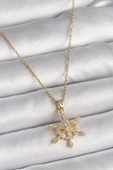 316L Çelik Gold Renk Zincir Zirkon Taşlı Kar Tanesi Model Kadın Kolye thumbnail 1