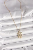 316L Çelik Gold Renk Zincir Zirkon Taşlı Yıldız Model Sallanı Ay Yıldız Detay Kadın Kolye thumbnail 2