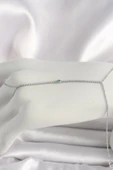 Pirinç Gümüş Renk Su Yolu Zirkon Taşlı Mavi Taş Detaylı Kadın Şahmeran - 1