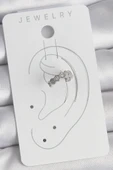 Pirinç Gümüş Renk Bal Peteği Model Zirkon Taşlı Kadın Kıkırdak Küpe - 2