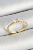 Pirinç Fiyonk Figürlü Zirkon Taşlı Gold Renk Ayarlanabilir Kadın Yüzük - 1