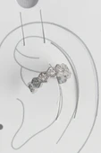 Pirinç Gümüş Renk Bal Peteği Model Zirkon Taşlı Kadın Kıkırdak Küpe - 1