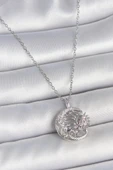 316L Çelik Gümüş Renk Zincir Ay Güneş Model Zirkon Taş Detay Kadın Kolye thumbnail 1