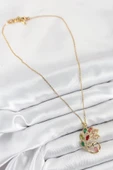 316L Çelik Zirkon Taşlı Tavus Kuşu Model Gold Renk Kadın Kolye - 2