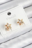 Pirinç Zirkon Taşlı Yıldız Model Gold Renk Çocuk Küpe - 1