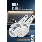 Inox Çelik Çay Süzgeci - Meyve Suyu Süzgeci  - Profesyoneller İçin 2 li SET Paslanmaz Çelik - 2