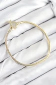 Pirinç Charm Zirkon Taşlı Taç Model Gold Renk Kadın Bileklik - 1
