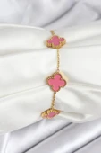 316L Çelik Gold Zincir Pembe Yonca Renk Bileklik thumbnail 1