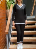 Kadın Uzun Kollu V Yakalı şerit Detay Alt Ve üst Viskon Iki Iplik Detay Ikili Takım - 9