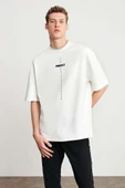 Unisex Baskılı Oversize T-Shirt - Beyaz - 1
