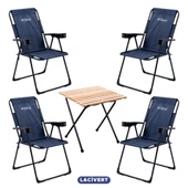 4 Adet Katlanır Kamp Sandalyesi ve Masa Seti - Rest - Lacivert - 130 KG Taşıma - 1