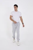 Unisex Kışlık Üç İplik Lastikli Eşofman Pantolon - Gri - 1