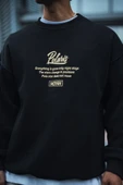 Kışlık Bisiklet Yaka Ön Ve Arka Baskılı SweatShirt - Siyah - 5