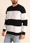 Parçalı Bisiklet Yaka Baskılı SweatShirt - Siyah - 1