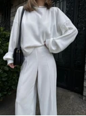 Crop, Pantolon Fitilli İkili Takım -Beyaz - 1