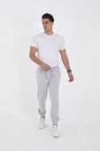 Unisex Kışlık Üç İplik Lastikli Eşofman Pantolon - Gri - 1