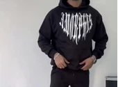 Uzun Kol Kapşonlu Baskılı SweatShirt - Siyah - 3