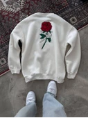 Unisex Bisiklet Yaka Ön Ve Arka Baskılı SweatShirt - Beyaz - 2