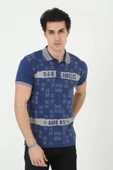 Erkek Yakalı Slim Fit Baskılı T-Shirt - Mavi thumbnail 1