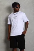 Unisex Oversize Baskılı Bisiklet Yaka T-Shirt - Beyaz - 3