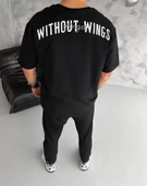 Unisex Bisiklet Yaka Baskılı Oversize T-Shirt - Siyah thumbnail 3